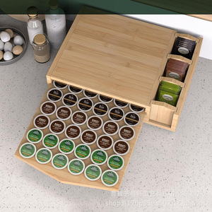 Cross-border bamboo <b>coffee</b> capsule storage rack, desktop kitchen condiment rack, bamboo drawer-style tea bag storage <b>box</b> - Product Image 1