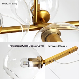 Lustre suspendu en <span class=keywords><strong>verre</strong></span> et fer doré de style nordique, design industriel créatif et unique, luminaire LED <span class=keywords><strong>pour</strong></span> salon et salle à manger - Product Image 3