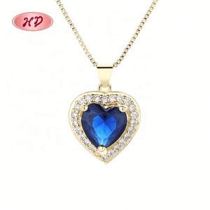 Collier pendentif cœur bleu en laiton plaqué or 18 carats pour femme, incrusté de zircone cubique, chaîne à maillons, pour mariage, fête, usage quotidien, mode - Product Image 1