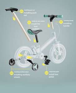 Vélo d'équilibre pour enfants de haute qualité, 12 pouces, 3 en 1, standard, avec repose-pieds, poussée et siège réglable - Product Image 4