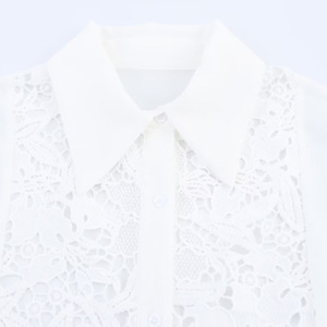 NOVEDAD <span class=keywords><strong>DE</strong></span> VERANO 2025, camisa <span class=keywords><strong>de</strong></span> viaje para mujer, Top transfronteriza <span class=keywords><strong>de</strong></span> fuente, costura <span class=keywords><strong>de</strong></span> encaje hueco Simple, patrón sólido tejido para uso <span class=keywords><strong>de</strong></span> oficina - Product Image 3