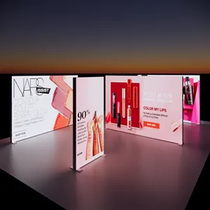 Professional Cosmetic Exhibition Display Booth Design Fabric Light Box Banners Portable Cometic Display Stand Showcase