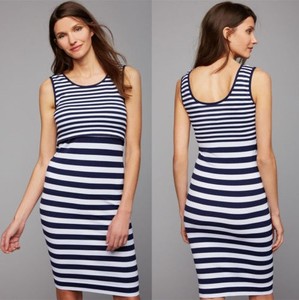 Robe de grossesse et d'allaitement en coton et élasthanne à rayures noires et blanches pour femme - Product Image 5