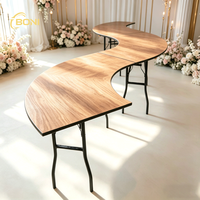 Table de banquet demi-lune en bois pliable en forme de S, style européen, pour événements et fêtes (vente en gros)