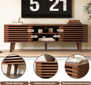 Juego de mesa de centro de 2 piezas Midcentury con almacenamiento de puerta <span class=keywords><strong>corredera</strong></span>, soporte de TV de madera de nogal para sala de estar y dormitorio - Product Image 2