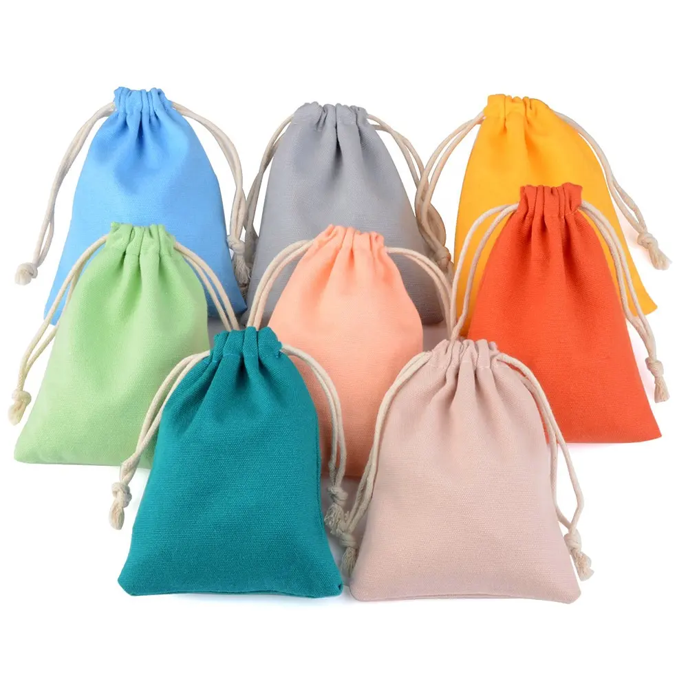 व्यक्तिगत रंगीन कैनवास कपास drawstring के साथ रस्सी मलमल बैग डबल स्ट्रिंग