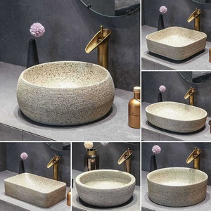Lavabo de salle de bain rond à poser, style artistique vintage et nouveau style chinois, sans poignée de robinet, pour balcon, vasque simple - Product Image 2