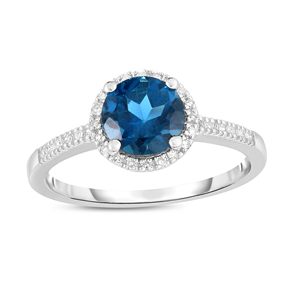 Bijoux en or blanc massif 14 carats sur mesure avec topaze bleue de Londres véritable 1-5/8 ct et halo de diamants naturels 1/8 ct pour femme - Product Image 1