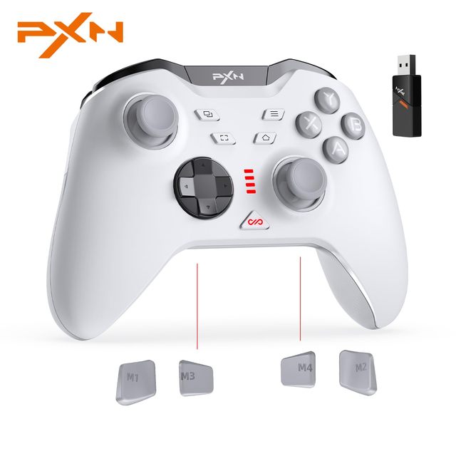White Pxn P5 Pc Gaming Controller, 2.4g Wireless Gaming Controller, Hall Effect Joystick, Hall Triggers, Dual Vibrators