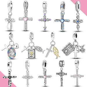 Colgante Religioso de Plata 925 con Cruz para Mujer, Compatible con Pulseras de Cuentas Originales, Joyería de Moda DIY - Product Image 1