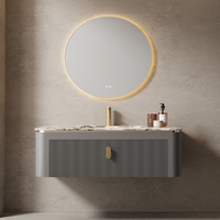 Meuble de salle de bain mural moderne en bois stratifié avec coiffeuse, miroir intelligent, lavabo en céramique, résistant à l'eau et écologique