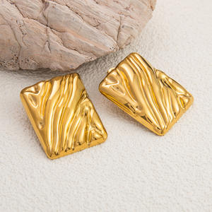 Square Wave <b>Stud</b> Earrings <b>Titanium</b> Steel 18K Gold Plated Geometric Design For Women Party Jewelry - Product Image 4