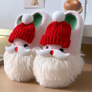 Nouvelles pantoufles en peluche chaudes d'intérieur pour l'automne et l'hiver, mignonnes, style Père Noël, pantoufles en coton unisexes, mode, semelles épaisses, chaussures en coton pour l'extérieur - Product Image 1