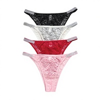 Celana Dalam Wanita Model Thong Bahan Nilon Katun Multiwarna dengan Renda Bunga Transparan Tipis Warna Perak Pinggang Rendah Cepat Kering