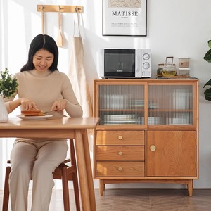 Cherry Wood Ida <b>Sideboard</b> 900mm+ Storage Cabinet For Dining Room With Glass Doors And Drawers - Product Image 4