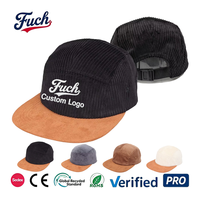 Topi Baseball 5 Panel OEM Grosir, Bahan Suede Kontras dengan Pinggiran Corduroy, Tali Pengikat yang Dapat Disesuaikan, Bordir Custom, Gaya Retro Kasual