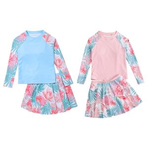 Custom Bathing Suit Children <b>Swimsuit</b> Girls Two Piece <b>Long</b> <b>Sleeve</b> Cute Floral Print Swimwear Beachwear - Product Image 2