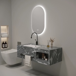 Wand montage Marmor Waschbecken Waschbecken Waschtisch mit LED-Spiegel und Schränken leer - Product Image 1