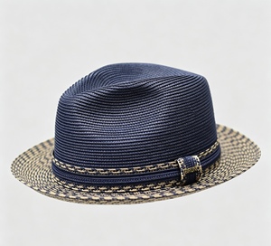 unisex's Two-Tone Braided Straw Fedora <b>Hat</b>, Breathable Pinch Front Summer Trilby with Decorative <b>Band</b>, Protection Sun <b>Hat</b> - Product Image 5