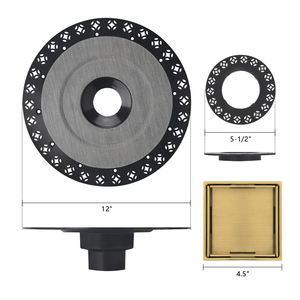 Siphon de douche doré brossé avec grille de drain encastrable de 4 pouces, incluant un col et un anneau de réglage de hauteur pour bac Schluter - Product Image 5