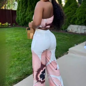 ชุดเซ็ต 2 ชิ้น เสื้อเปิดไหล่ข้างเดียวพิมพ์ลาย กางเกงขายาวทรงหลวม สไตล์ลำลอง แฟชั่นสำหรับผู้หญิง - Product Image 4