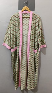 Women Full Length Cherry Print Robe V-Neck <b>Long</b> <b>Sleeve</b> Soft Woven Cotton <b>kimono</b> Casual Spring Wear - Product Image 2