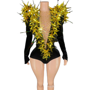 Ecoparty nuevo negro brillante con diamantes <span class=keywords><strong>de</strong></span> imitación <span class=keywords><strong>de</strong></span> manga larga mono <span class=keywords><strong>mujer</strong></span> fiesta <span class=keywords><strong>de</strong></span> noche Club <span class=keywords><strong>Gala</strong></span> anfitriones NightClub Bar trajes <span class=keywords><strong>de</strong></span> escenario - Product Image 2