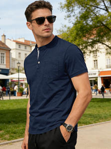 T-shirt unisexe d'été uni à col montant, manches courtes, tricot décontracté, en coton respirant, coupe classique, 200g, personnalisable - Product Image 4