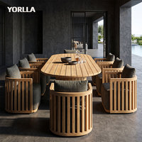 Ensemble de table à manger de patio en teck de qualité supérieure, résistant aux intempéries, table ovale sur piétement, mobilier de jardin et de resort