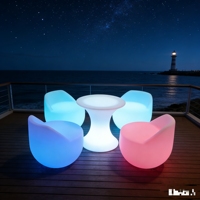 Ensemble de table et de chaises de bar en plastique PE pour l'extérieur, avec éclairage LED, design moderne, durable et écologique