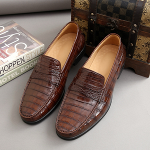 Mocassins en cuir de crocodile véritable, chaussures habillées classiques marron, vente directe d'usine, chaussures pour hommes - Product Image 5
