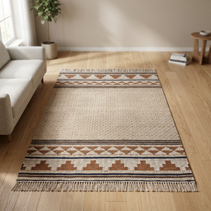 Alfombra de Área Beige de Lujo Moderna y Sencilla - Alfombra con Aspecto de Yute con Borlas, Acolchada y Antimicrobiana, Extra Gruesa para Sala de Estar - Product Image 1