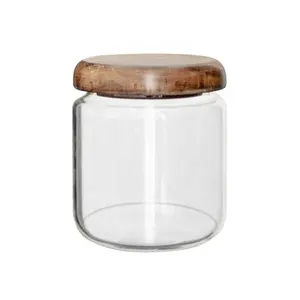 2023 New 14oz Glass Storage Jar with Airtight Acacia Wooden Lid for Coffee Bean Storage, Dry Goods, Cookie, Candy, Tea, Spice