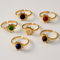 Bagues ajustables ouvertes en acier inoxydable et pierre naturelle pour femmes et hommes, plaquées or véritable, bijoux personnalisés, vente en gros