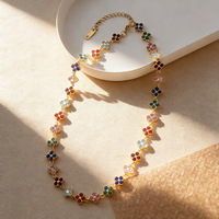 Collier Trèfle à Quatre Feuilles Bestseller Transfrontalier pour Femme, Luxe Haut de Gamme, Dégradé Rose Multicolore, en Acier Inoxydable, Motif Bambou