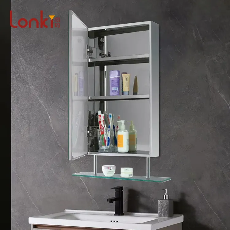 Lonki nuovo arrivo moderno a parete singola porta vanità bagno specchio in acciaio inox armadio