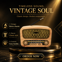 Radio portable rétro pour la maison, personnalisée OEM, certifiée CE, en bois vintage, 3 bandes FM/AM/SW, Bluetooth, USB, TF, rechargeable