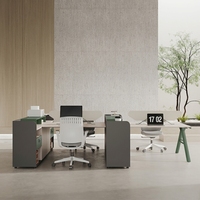 Poste de travail de bureau pour 4 personnes avec cloison de séparation et armoire de rangement, table de travail modulaire pour espace ouvert