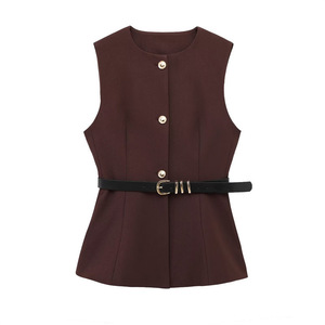 Débardeur à simple boutonnage doré élégant pour femmes, débardeur simple à la mode pour femmes, <span class=keywords><strong>ceinture</strong></span> à boutons longs, Streetwear personnalisé et respirant - Product Image 2