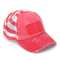 Gorra de béisbol táctica estilo desgastado con bandera americana, para exteriores, con malla para coleta alta, 100% poliéster, primavera/verano