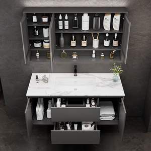 Último mueble de baño inteligente moderno, conjunto de tocador de baño montado en la pared negro mate moderno - Product Image 6