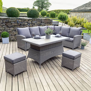 أثاث فناء من الخيزران الهندي أريكة فناء خلفي مع أريكة جلوس خارجية على شكل حرف L أريكة زاوية للحديقة مع مسند للقدم - Product Image 1