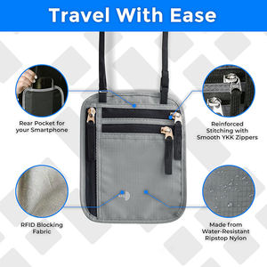 Portefeuille de cou pour voyage et porte-passeport avec blocage RFID, pochette de voyage en nylon fine et facile à dissimuler pour téléphone, argent, cartes et clés - Product Image 3