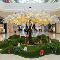 Kommerzieller 2,4 m hoher rosa-weißer Kirschblütenbaum - Umweltfreundlicher Seidenbaum mit LED-Lichtern, Schmetterlingen und Vögeln für Einkaufszentren und Hoteldekoration