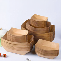 Barquettes jetables en papier kraft en gros, sans PFAS, résistantes à la graisse et à l'huile, pour frites et snacks BBQ, conteneurs OEM en vrac