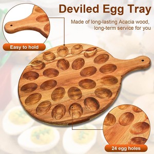Bandeja de madera para huevos con divisor, plato doble para postres con asa, bandejas de servir de color madera natural - Product Image 2