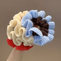 Anneau de cheveux pour femme en laine tricotée à la main, style coréen, personnalisable, extra large, haute élasticité, forme fleur, pour l'automne, style jeune fille