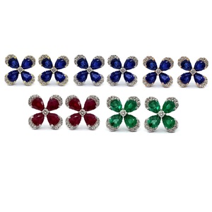 Boucles d'oreilles pour femmes en or blanc 18 carats Stud VS SI Natural Diamond Sapphire Superbe Design tendre pour la fête d'anniversaire de mariage - Product Image 4