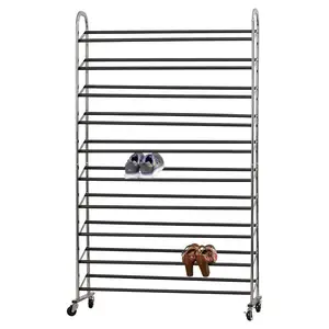 Customized 10-Tier Metal Home <strong>Shoe</strong> <strong>Rack</strong> with Movable <strong>Wheels</strong> Entryway Organizer and Display Stand - Product Image 1