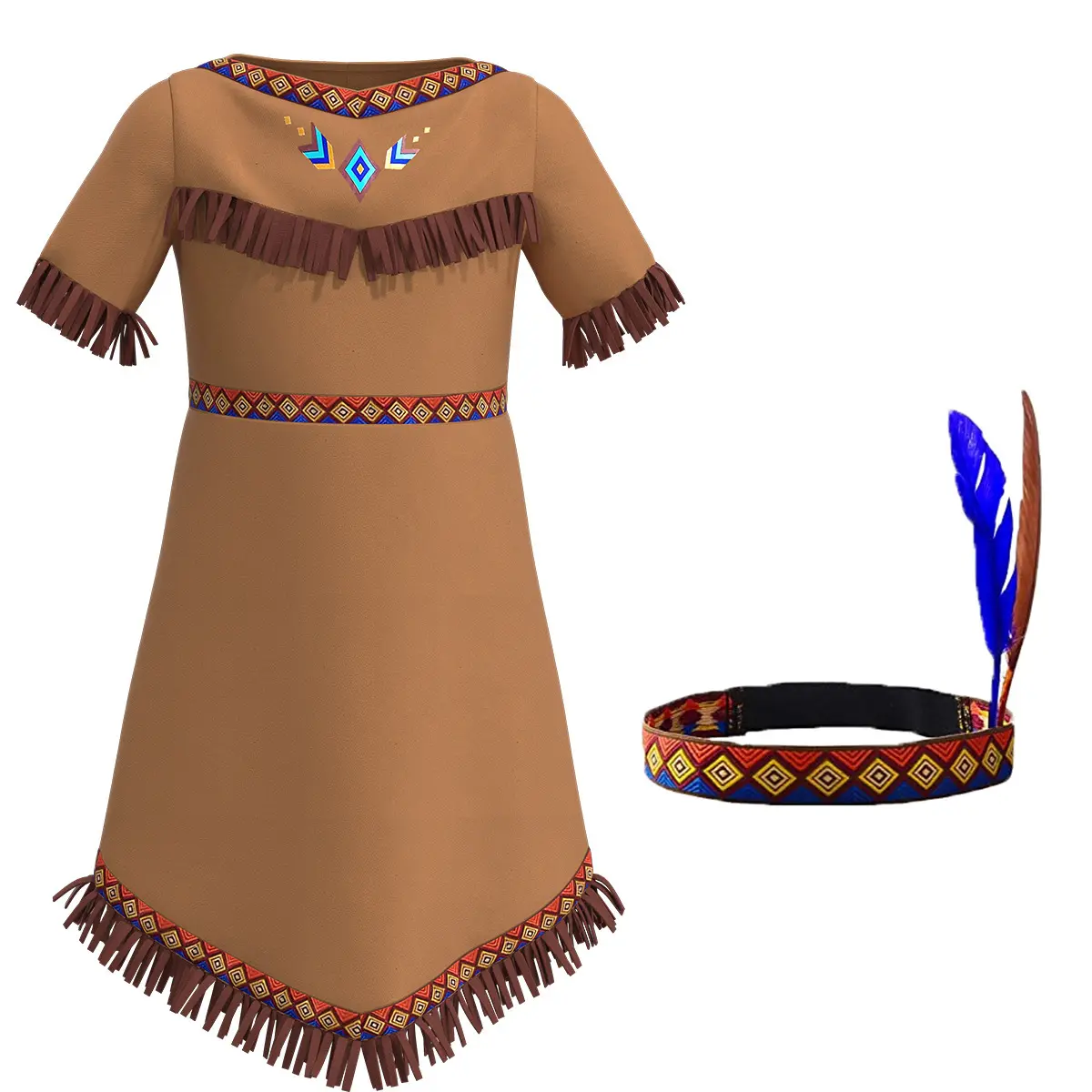 Native American Girls Beauty Indian Costume Cosplay Primitive Outfit Halloween Outfit Summer Girl nappa Dress